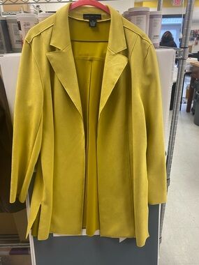 Joan Vass Open-Front Longline Trench Coat in Mustard